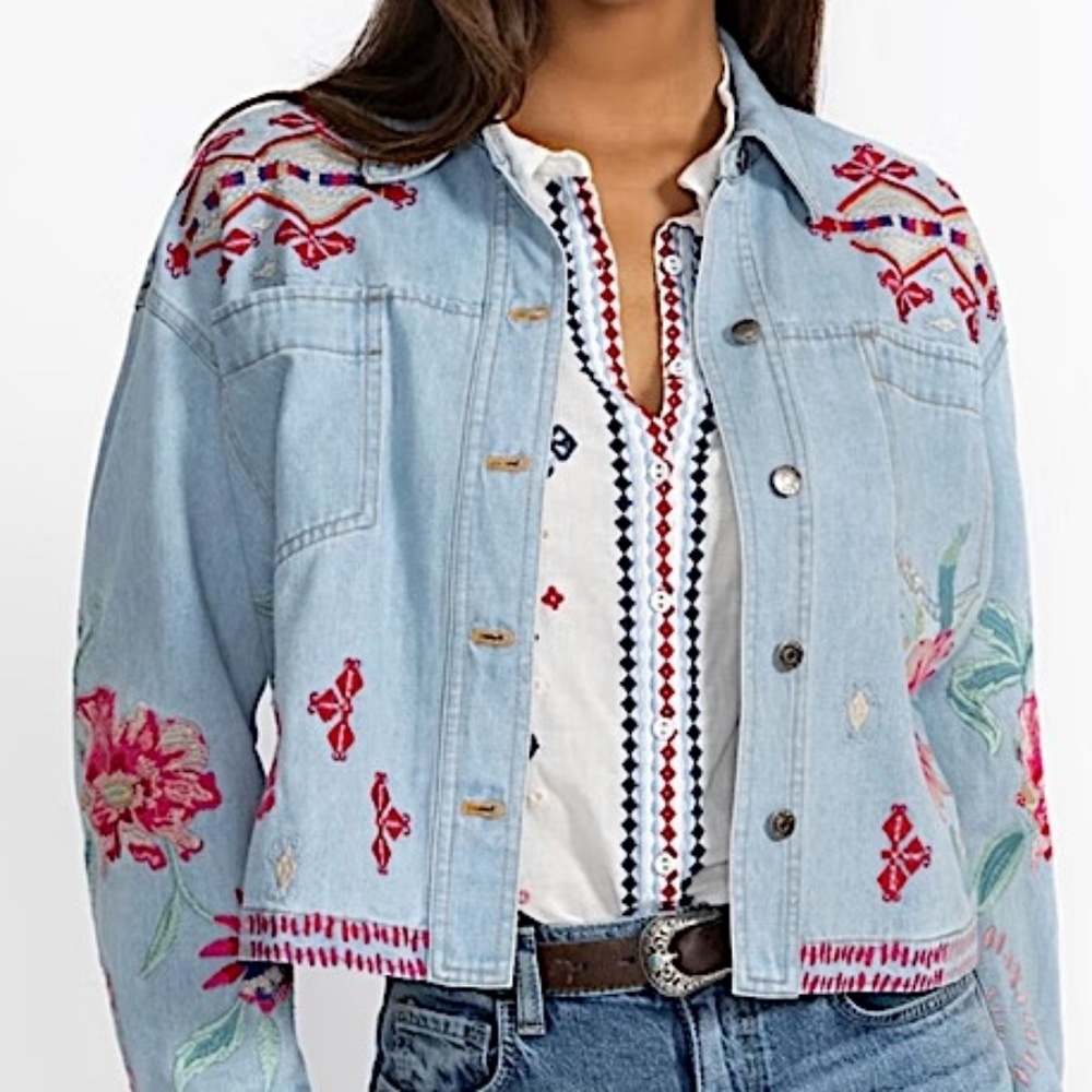 Johnny Was Talulla Cropped Denim Jacket, Size Large, New